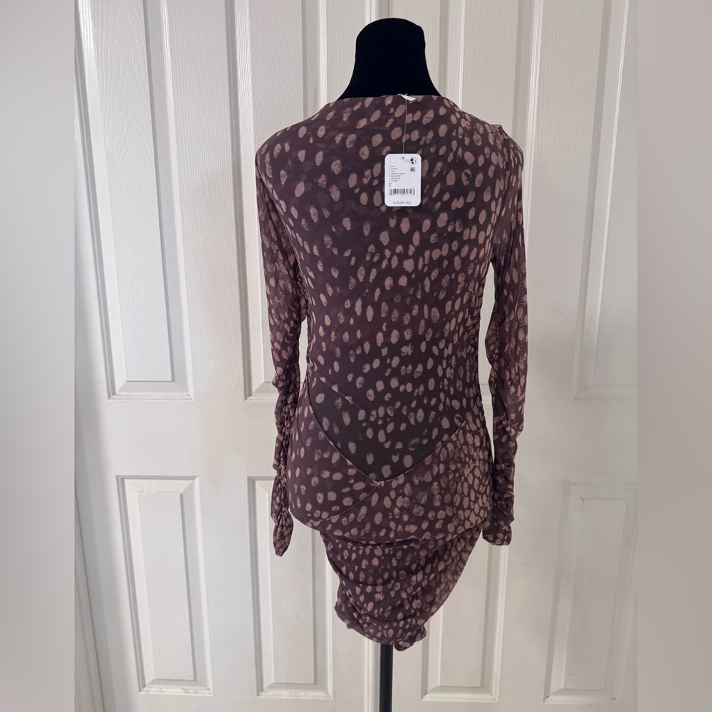 Free People Katana Mini Dress in Brown Sz Small Stretch Mesh BodyCon Party NWT - Picture 6 of 12